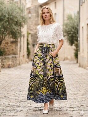 VINTAGE Super Royal Wax Navy, Pink and Green Print Handmade Cotton Maxi Skirt